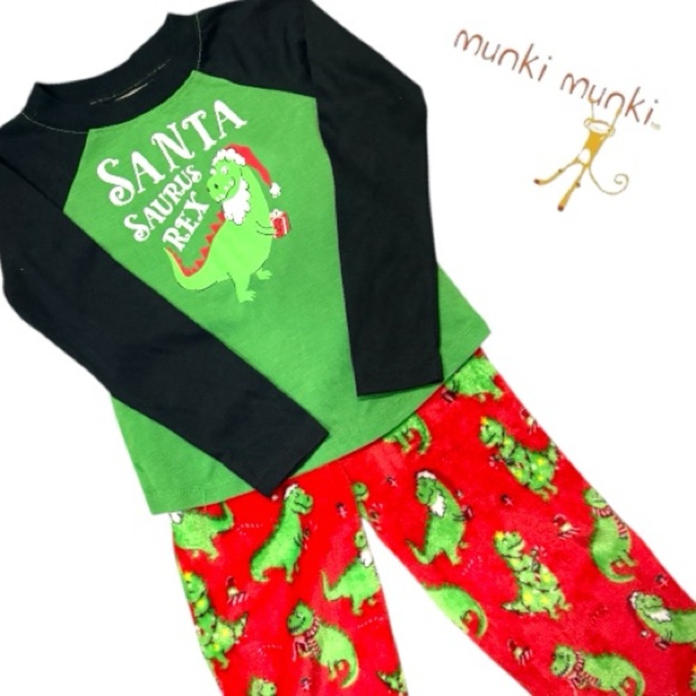 Munki Munki Santa Saurus Rex Kids Pajama Set